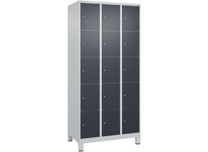 4255750365152 - C+p Möbelsysteme - c+p Schließfachschränke Classic plus mit Füßen 15 Abteile HxBxT 195x90x50cm Zylinderschloss Stahl Lichtgrau Anthrazitgrau