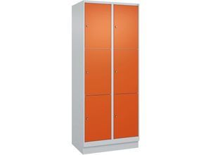 4255750367293 - C+p Möbelsysteme - c+p Schließfachschränke Classic plus mit Sockel 6 Abteile HxBxT 195x80x50cm Zylinderschloss Stahl Lichtgrau Reinorange - Hellgrau