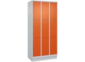 4255750367682 - C+p Möbelsysteme - c+p Schließfachschränke Classic plus mit Sockel 9 Abteile HxBxT 195x90x50cm Zylinderschloss Stahl Lichtgrau Reinorange - Hellgrau