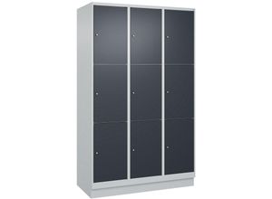 4255750368016 - C+p Möbelsysteme - c+p Schließfachschränke Classic plus mit Sockel 9 Abteile HxBxT 195x120x50cm Zylinderschloss Stahl Lichtgrau Anthrazitgrau