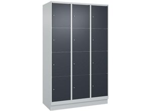 4255750368146 - C+p Möbelsysteme - c+p Schließfachschränke Classic plus mit Sockel 12 Abteile HxBxT 195x120x50cm Zylinderschloss Stahl Lichtgrau Anthrazitgrau