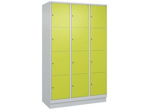 4255750368160 - C+p Möbelsysteme - c+p Schließfachschränke Classic plus mit Sockel 12 Abteile HxBxT 195x120x50cm Zylinderschloss Stahl Lichtgrau Viridingrün