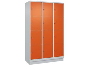 4255750368207 - C+P Schließfachschränke Classic PLUS mit Sockel 12 Abteile HxBxT 195x120x50cm Zylinderschloss Stahl Lichtgrau Reinorange - Hellgrau