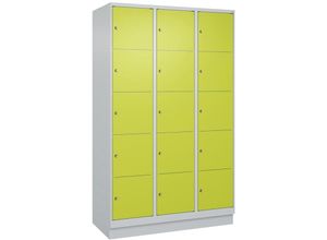 4255750368290 - C+p Möbelsysteme - c+p Schließfachschränke Classic plus mit Sockel 15 Abteile HxBxT 195x120x50cm Zylinderschloss Stahl Lichtgrau Viridingrün