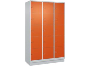 4255750368337 - C+p Schließfachschränke Classic plus mit Sockel 15 Abteile HxBxT 195x120x50cm Zylinderschloss Stahl Lichtgrau Reinorange - Hellgrau