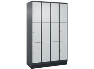 4255750368443 - C+p Möbelsysteme - c+p Schließfachschränke Classic plus mit Sockel 12 schmale Abteile HxBxT 195x120x50cm Zylinderschloss Stahl