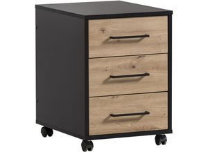 4255750415321 - Möbelpartner - Rollcontainer Raven HxBxT 57x40x50cm 3 Schubladen Eiche Schwarz - Schwarz