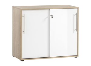 4255750415383 - Möbelpartner - Aktenschrank Swan Large HxBxT 84x100x41cm 2 Fächern & 2 abschließbare Schiebetüren Eiche Weiß - Eiche