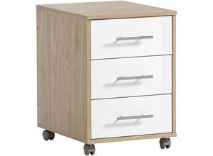 4255750415406 - Möbelpartner Rollcontainer Swan HxBxT 57x40x50cm 3 Schubladen Eiche Weiß - Eiche