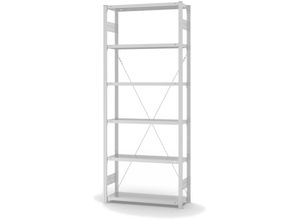 4255750419626 - Lebensmittel-Fachbodenregal Stecksystem T-Profil Grundregal HxBxT 250x100x80cm 6 Ebenen Fachlast 130kg Hygienische Beschichtung Weiß - Weiß