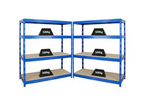 4255750424262 - Proregal-regale Günstig Kaufen - Mega Deal 2x Profi Schwerlastregal Rhino HxBxT 180x160x60cm 4 Spanplatten-Ebenen 8mm Fachlast 500kg Blau - Blau