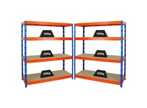 4255750424347 - Proregal-regale Günstig Kaufen - Mega Deal 2x Profi Schwerlastregal Rhino HxBxT 180x160x60cm 4 Spanplatten-Ebenen 8mm Fachlast 500kg Blau-Orange