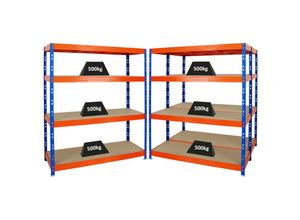 4255750424354 - Proregal-regale Günstig Kaufen - Mega Deal 3x Profi Schwerlastregal Rhino HxBxT 180x160x60cm 4 Spanplatten-Ebenen 8mm Fachlast 500kg Blau-Orange