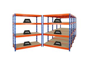 4255750424378 - Mega Deal 5x Profi Schwerlastregal Rhino HxBxT 180x160x60cm 4 Spanplatten-Ebenen 8mm Fachlast 500kg Blau-Orange - Blau Orange