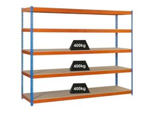 4255750434940 - Proregal-zertifizierte Qualitätsprodukte - proregal Schwerlastregal extrem wood yeti five 300x120x45cm Blau-Orange - Blau-Orange