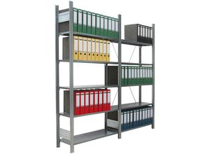 4255750437705 - Aktenregal FALKE Stecksystem für Standard-Ordner Grundregal Extra-Tall HxBxT 232x129x30cm 6 Ordnerebenen Fachlast 80kg Einseitig nutzbar Verzinkt