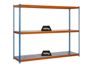 4255750476957 - Proregal-zertifizierte Qualitätsprodukte - proregal Schwerlastregal mid metal yeti three 150x120x45cm Blau-Orange - Blau-Orange