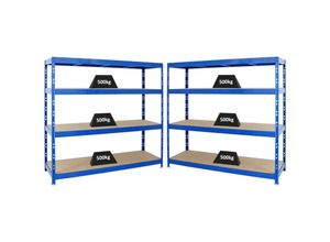 4255750479552 - Mega Deal 3x Profi Schwerlastregal Rhino HxBxT 180x200x60cm 4 Melamin-Ebenen 16mm Fachlast 500kg Blau - Blau