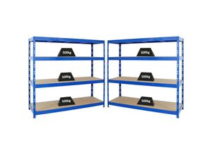 4255750479569 - Mega Deal 4x Profi Schwerlastregal Rhino HxBxT 180x200x60cm 4 Melamin-Ebenen 16mm Fachlast 500kg Blau - Blau