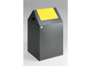 4255750485447 - PROREGAL Selbstlöschender Wertstoffsammler spitz mit Einwurfklappe 89 Liter HxBxT 1045x32x32cm Verzinkter Stahl Silber-Gelb