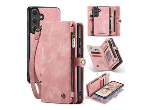 4255785153670 - Für Samsung Galaxy S25 5G Kunstleder Multifunktion Tasche Hülle Pink