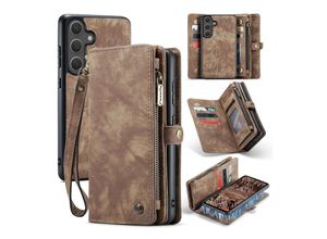 4255785153687 - Für Samsung Galaxy S25 5G Kunstleder Multifunktion Tasche Hülle Braun