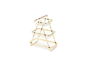 4255829568415 - 3-stöckige Etagere mit Griff Obstkorb in Gold - Tragbar & Platzsparen