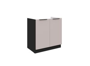 4255832101401 - Küchen Spülenunterschrank 80 cm Küche ARONA Kaschmir beige Schwarz Küchenzeile