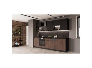 4255832101838 - Küche MONZA + SIENA BASIC LOFT 280 Küchenzeile Küchenblock Nussbaum Schwarz matt