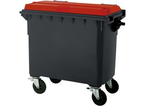 4255893600264 - Müllcontainer aus Kunststoff DIN EN 840 Volumen 660 l BxHxT 1360 x 1235 x 765 mm anthrazit rot kaiserkraft