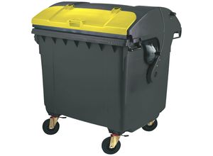 4255893600363 - Müllcontainer aus Kunststoff DIN EN 840 Volumen 1100 l mit Runddeckel anthrazit gelb kaiserkraft