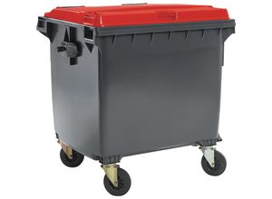4255893600394 - Müllcontainer aus Kunststoff DIN EN 840 Volumen 1100 l BxHxT 1370 x 1470 x 1115 mm anthrazit rot kaiserkraft