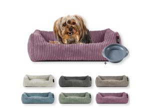 4260056115912 - Tierbett Cordstoff breit Gr 1 taupe + faltbarer Reisenapf