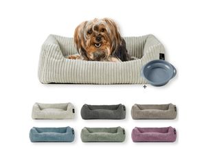 4260056116797 - Tierbett Cordstoff breit Gr 1 taupe + faltbarer Reisenapf