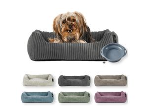 4260056116803 - Tierbett Cordstoff breit Gr 1 taupe + faltbarer Reisenapf