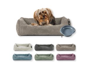 4260056116810 - Tierbett Cordstoff breit Gr 1 taupe + faltbarer Reisenapf