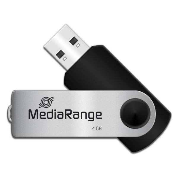 4260057124807 - USB Stick MediaRange Serie MR 4 GB USB 20 Drehkappengehäuse B 11 x T 11 x H 56 mm schwarz-silber