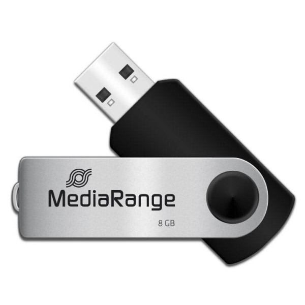 4260057124821 - USB Stick MediaRange Serie MR 8 GB USB 20 Drehkappengehäuse B 11 x T 11 x H 56 mm schwarz-silber