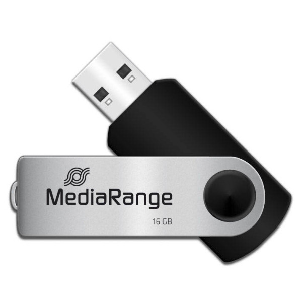 4260057126214 - USB Stick MediaRange Serie MR 16 GB USB 20 Drehkappengehäuse B 11 x T 11 x H 56 mm schwarz-silber