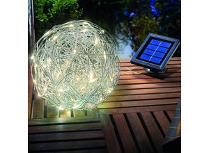 4260057866066 - Solar Deko-Drahtkugel ⌀ 25 cm warmweiß mit 50 LEDs alu wetterfest 102115 - Esotec