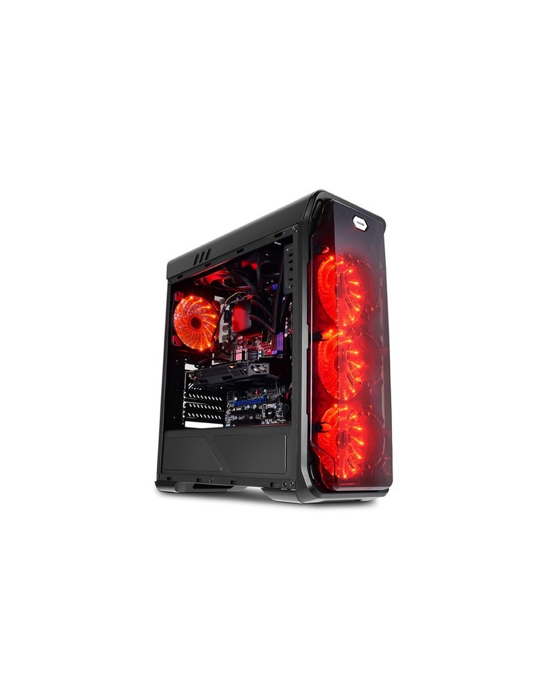 4260070125799 - Computergehäuse Gaming 988B - Red Typhoon Midi Tower Metall Kunststoff Gehärtetes Glas Rot Transparent Schwarz