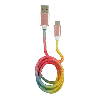 4260070127137 - LC-C-USB-TYPE-C-1M-3 USB A zu USB-C Kabel Regenbogen-Glitzer 1m