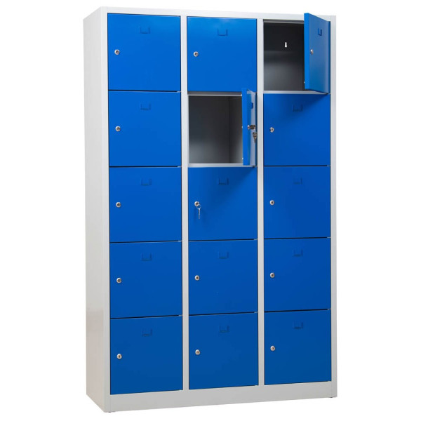 4260090175361 - Schließfachschrank 106976 Metall 3 Abteile mit 15 Fächern abschließbar 119x190cm (BxH) blau 4260090175361 106976