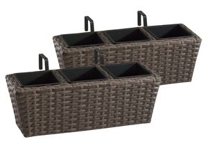 4260124211195 - Polyrattan Balkonkasten 2 Stück inkl Aufhängung 47 x 17 x 15 cm 3er Kunststoffeinsatz cappuccino