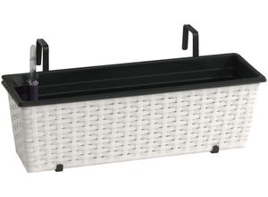 4260124211454 - Polyrattan Balkonkasten inkl Aufhängung 60 x 19 x 18 cm mit Bewässerungssystem weiß