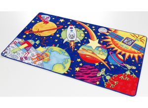 4260133928596 - Kinderteppich BÖING CARPET Weltall WA-1 Teppiche Gr B L 140 cm x 200 cm 2 mm 1 St blau Kinder Kinderzimmerteppiche Druckteppich Motiv Weltraum Kinderzimmer