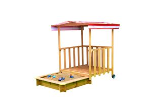 4260137092491 - Spielhaus mit Sandkasten Sonnendach Spiel-Veranda fahrbar - natur - Coemo