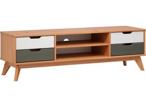 4260138258513 - Lowboard INTER-FURN Scandik Sideboards Gr B H T 140 cm x 42 cm x 40 cm 4 braun (honigfarben lackiert weiß grau) Lowboards praktisch und aus massiver Kiefer