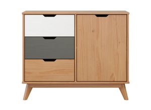 4260138258544 - Mm_unverified_brand - Scandik Kommode  Sideboard 1 Tür 3 Schubladen honigweißgrau