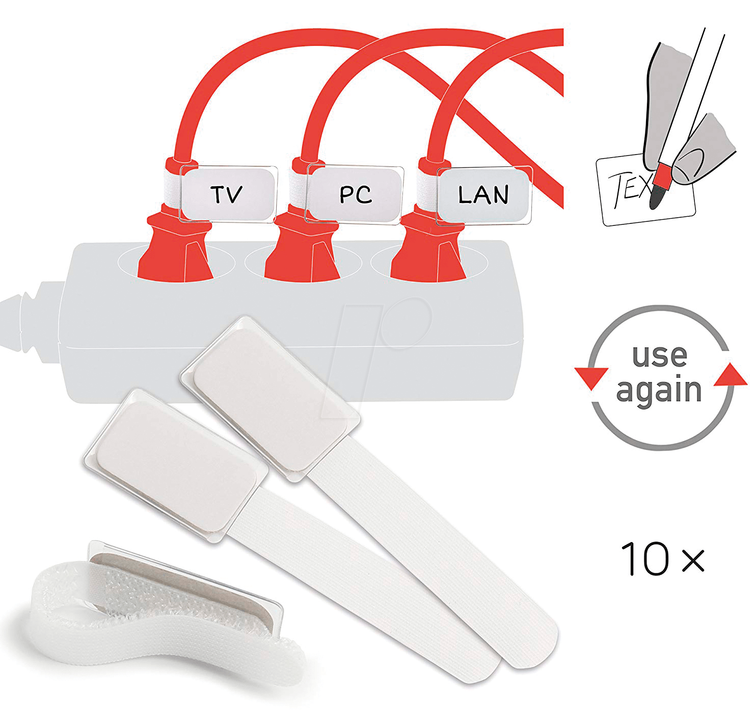 4260162070198 - Ltc Klett-Kabelbinder mini tags 10 Stück weiß - Label The Cable